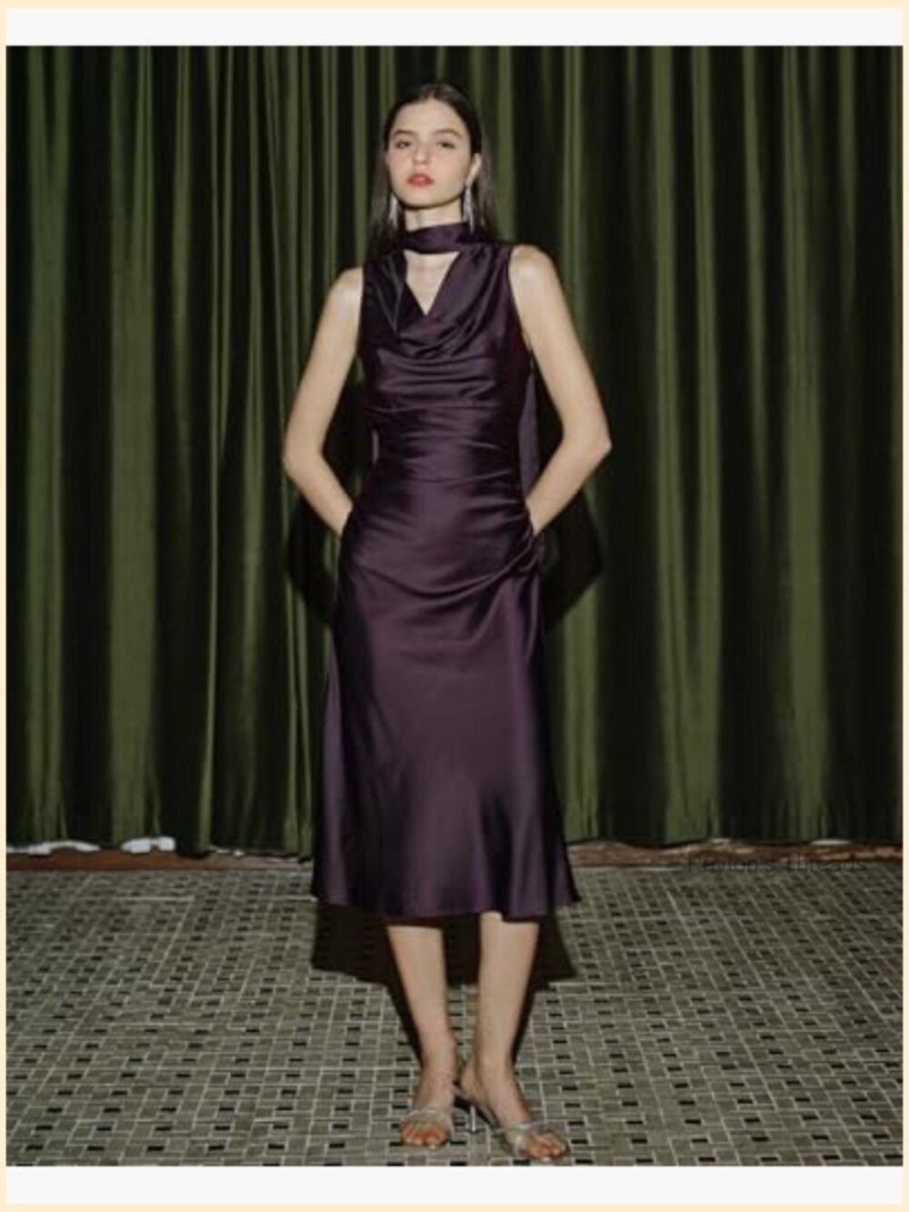 Satin Cowl Neck Sleeveless Midi Dress Party Formal - Picture 4 of 7